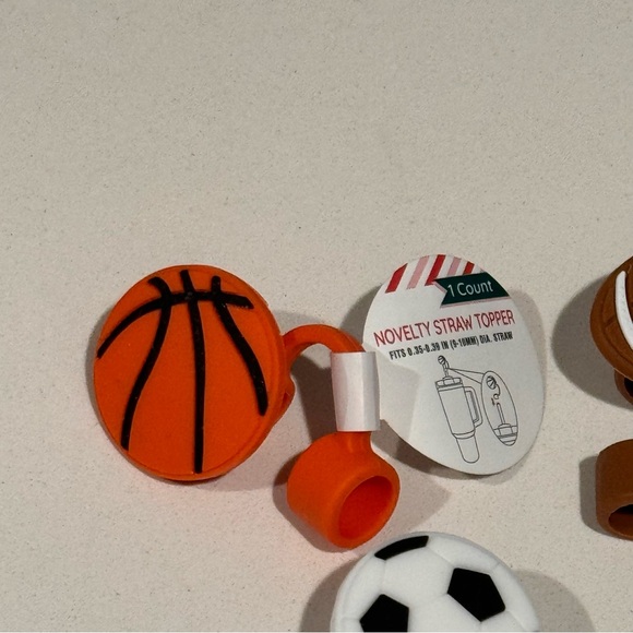 Target Bullseye Set of 3 Straw Toppers Sports Basketball Football Soccer - Picture 2 of 4